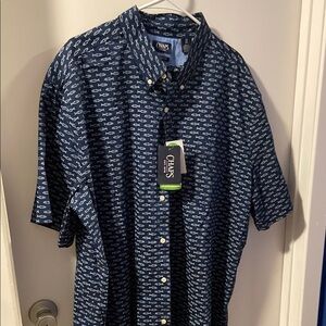 Chaps Blue Casual Button Down Shirt with Geometric Pattern